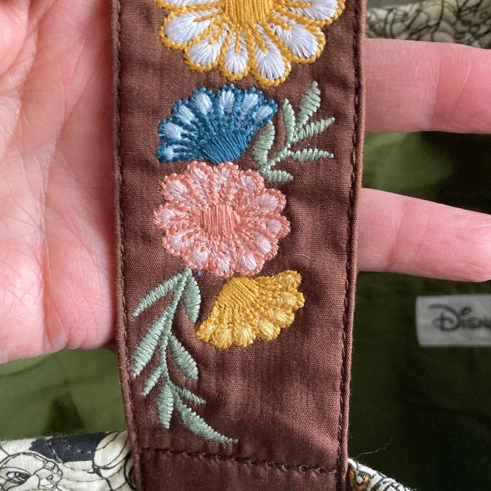 Disney Bambi & Flower Quilted Tote Brown Trim Floral Embroidered Straps - Picture 5 of 11